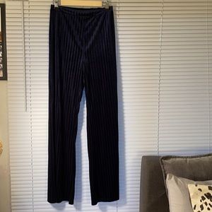 Navy Pinstripe Velvet Wide-Leg Trousers